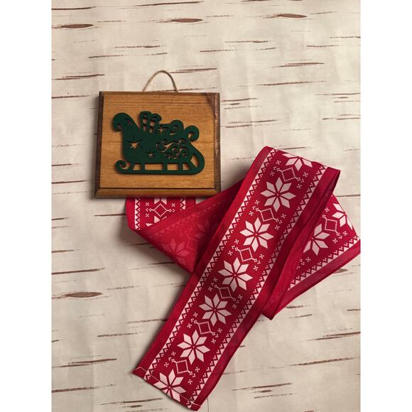 Holiday Card Holder Wooden Topper Green Christmas Tree Red Plaid Wide Ribbon - Picture 5 of 5